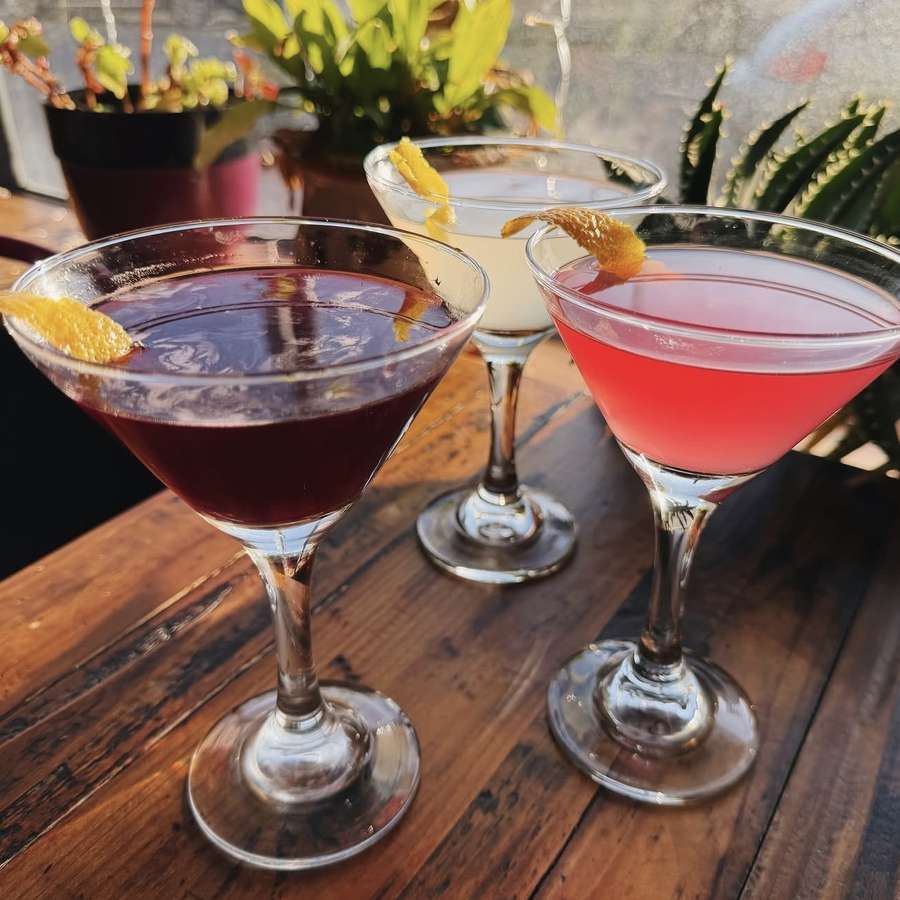 Craft martinis on the beer garden patio at Wurst Behavior